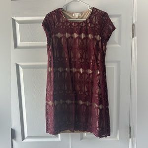 Love, fire womens red and cream dress